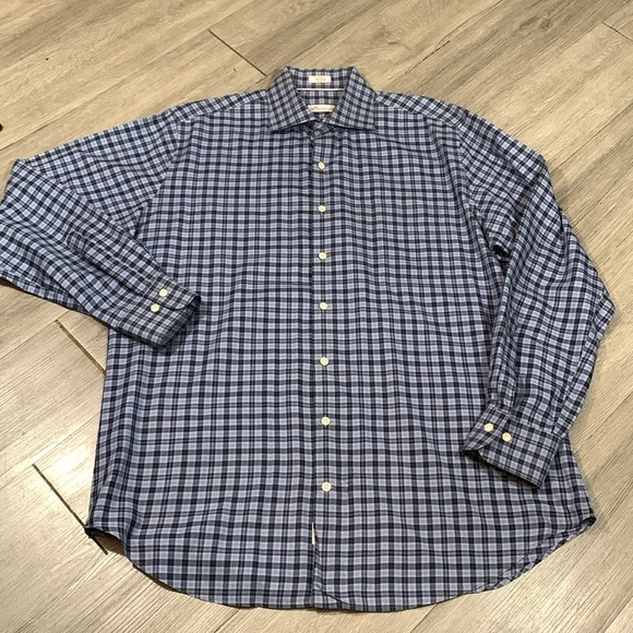 Peter Millar Blue Plaid Long Sleeve 100% Cotton Button Up Shirt size L - Picture 6 of 12